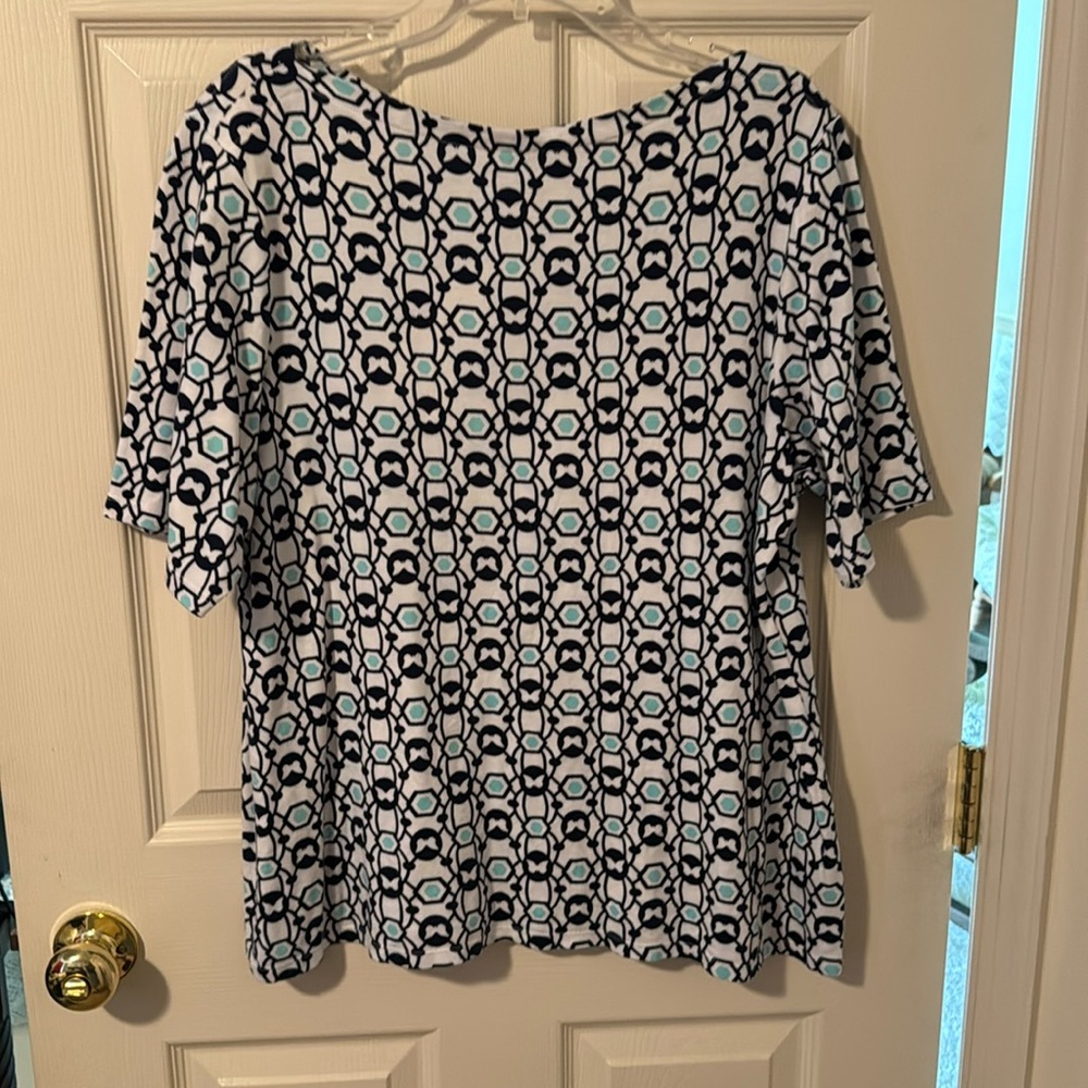 Plus size top Cotton Pima navy light blue and white